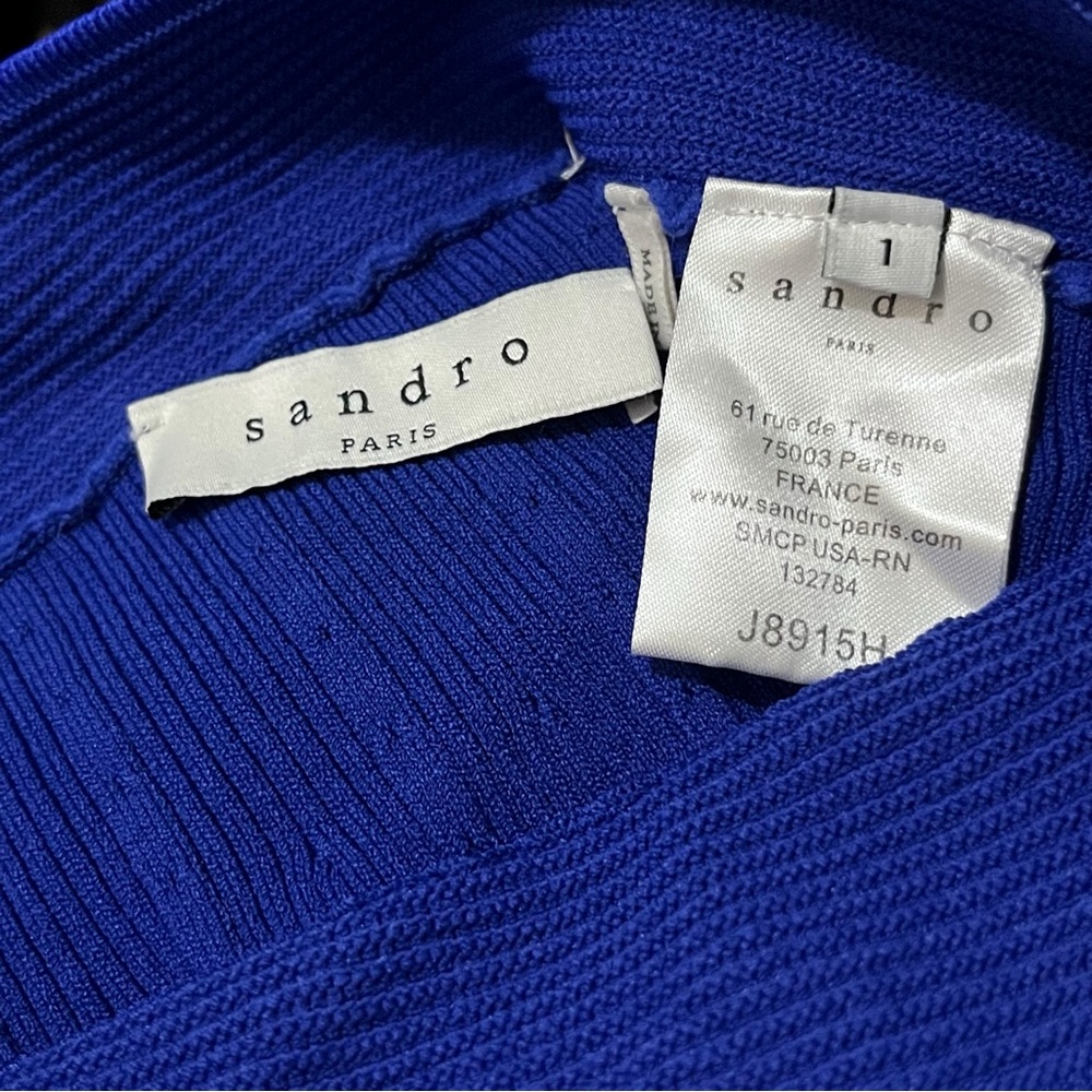 Sandro Paris Izzy Pleated Bandage Knit Flare Mini Skirt Blue US Size 4 - Picture 4 of 7